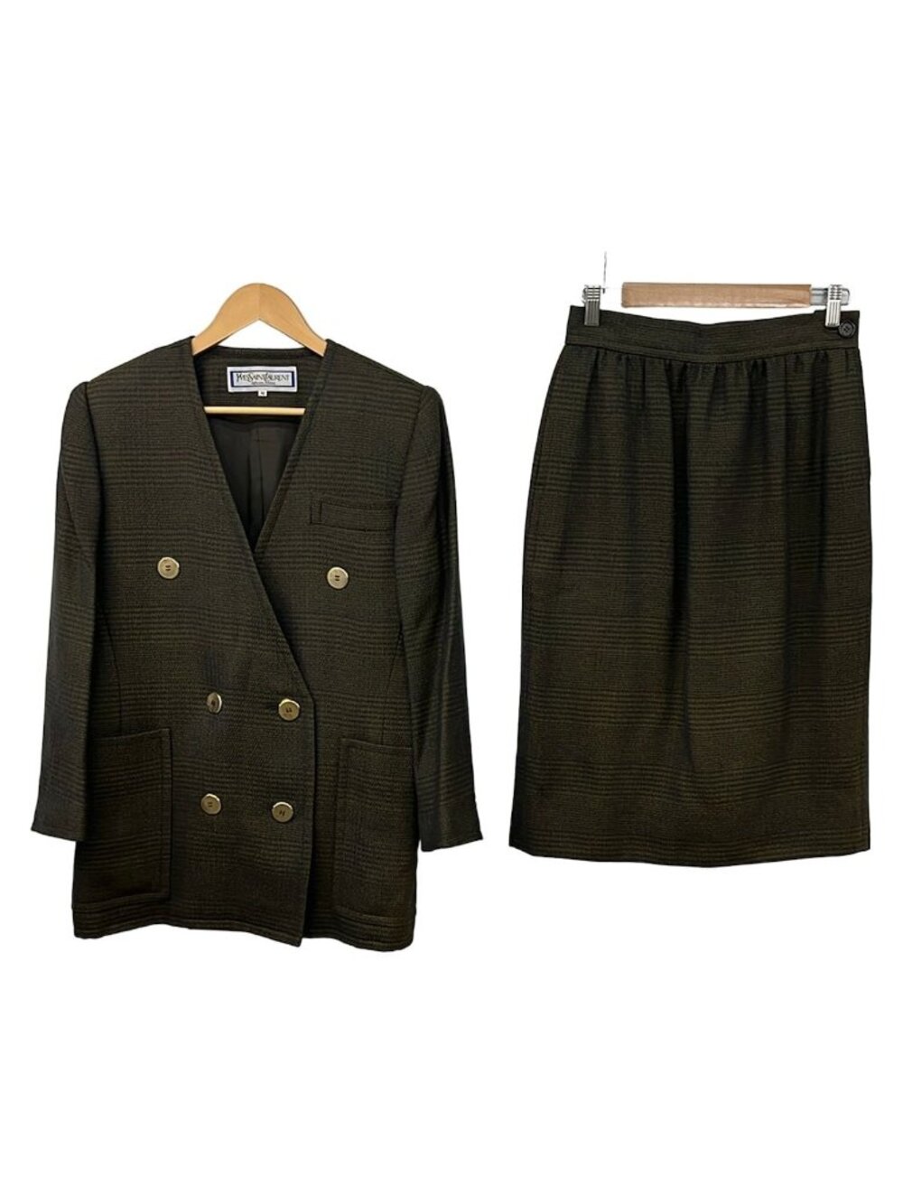 Saint Laurent Skirt Suit Beige Dark Brown Navy